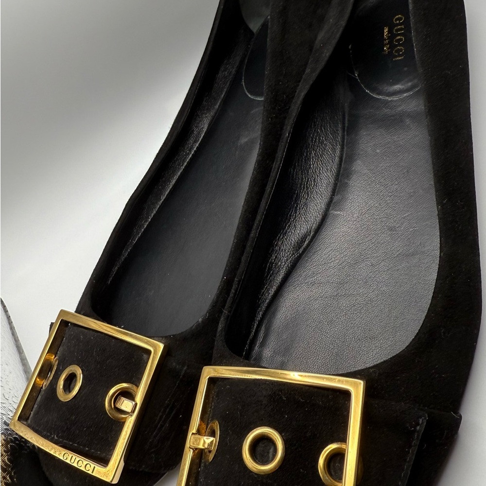 Gucci Black Flats with Gold Accent